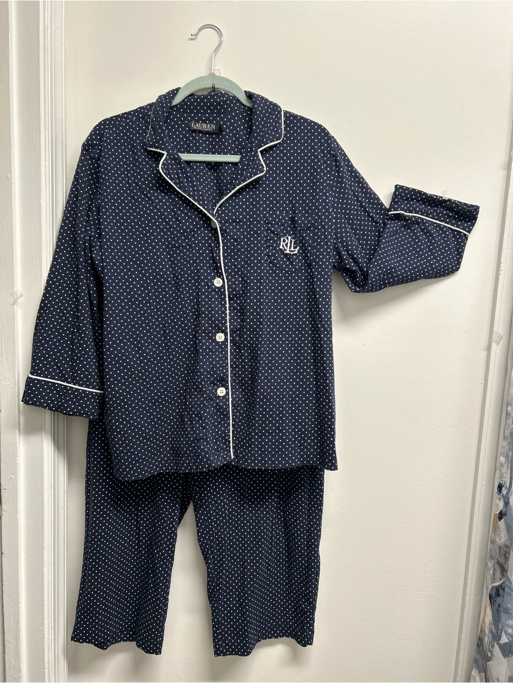 Lauren Ralph Lauren Navy and White Polka Dot Capri Pajama Set